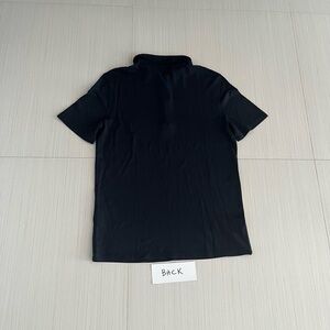 Men's dark navy Polo Shirt w 7” long front zip, collared, stretchy sz S